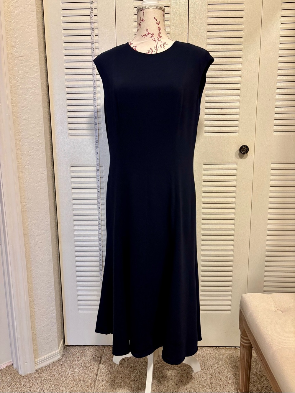 St. John Navy Cap-Sleeve Midi Dress